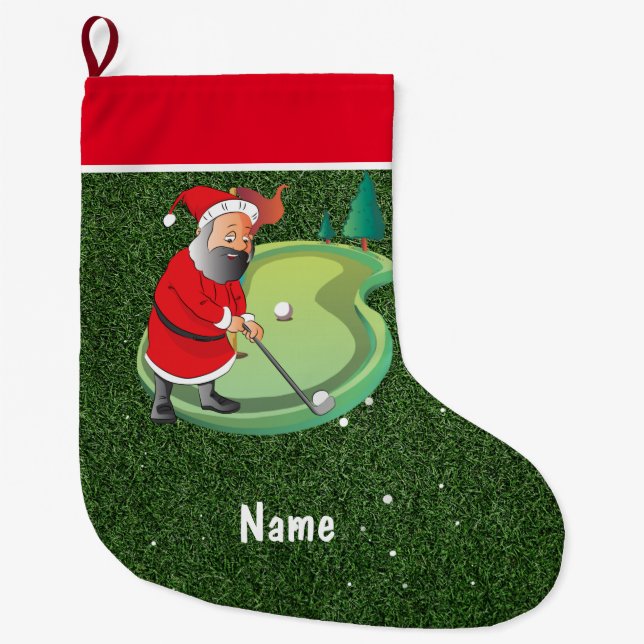 Personalized Golf Christmas Gifts with Santa Claus Large Christmas Stocking (Front)