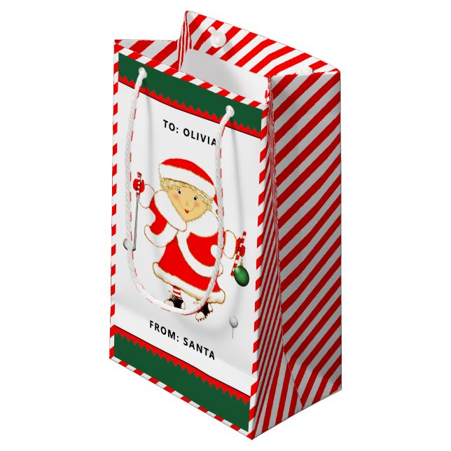 Personalized Golf Christmas Holiday Small Gift Bag (Front Angled)