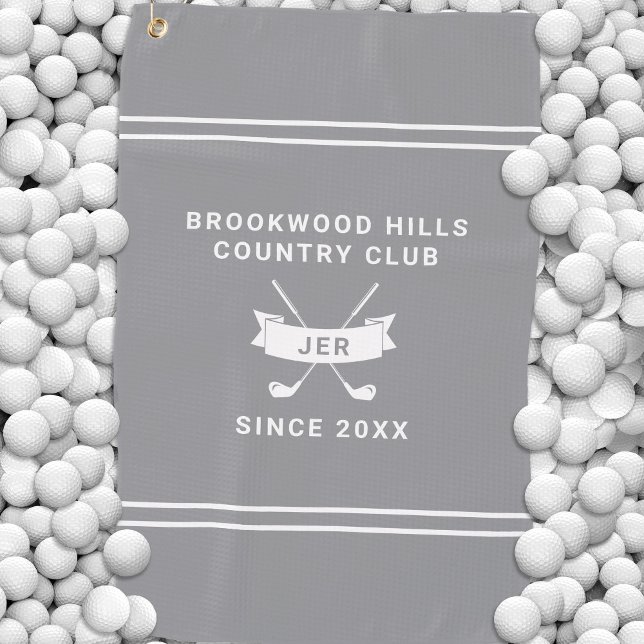 Personalized Golf Club Monogrammed Name Grey Towel (Personalized Golf Club Name Gray Golf Towel)