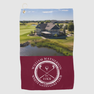 Personalized Golf Club Name And Photo Burgundy Red Towel