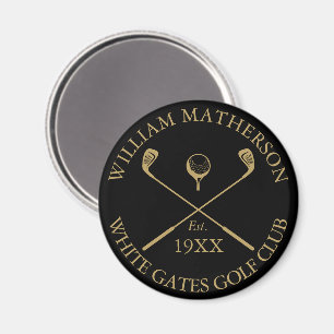 Personalized Golf Club Name Black And Gold Magnet