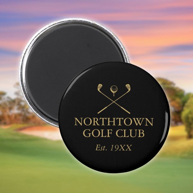 Personalized Golf Club Name Black And Gold Magnet (Personalized Golf Club Name Black And Gold Magnet)