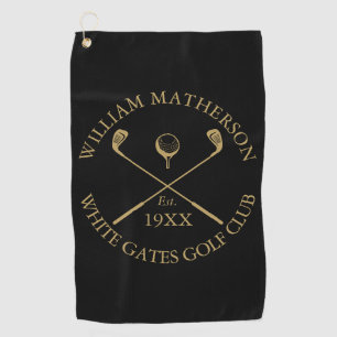 Personalized Golf Club Name Black And Gold Towel
