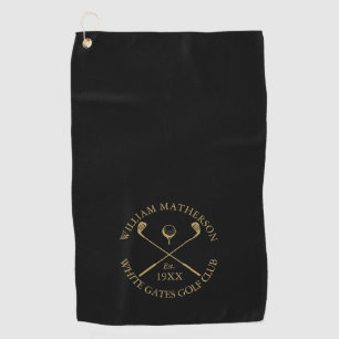 Personalized Golf Club Name Black And Gold Towel
