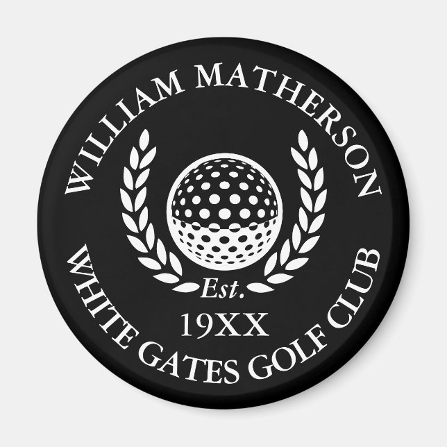 Personalized Golf Club Name Black And White Magnet (Front)