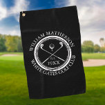 Personalized Golf Club Name Black And White Towel<br><div class="desc">Featuring a classic crossed golf clubs and golf ball design and aged stamp effect border,   these golf towels are ideal for all golf clubs and golf club members. Personalize with the name of the club member,  golf club name and the year the golf club was established. Designed by Thisisnotme©</div>