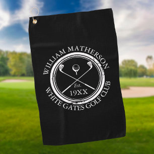 Personalized Golf Club Name Black And White Towel