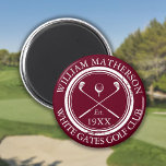 Personalized Golf Club Name Burgundy Magnet<br><div class="desc">Featuring classic crossed golf clubs,  golf ball design,  and aged stamp effect border,  these navy blue golf magnets are ideal for all golf clubs and club members. Personalize with the name of the club member,  the golf club name,  and the year the golf club was established. Designed by Thisisnotme©</div>