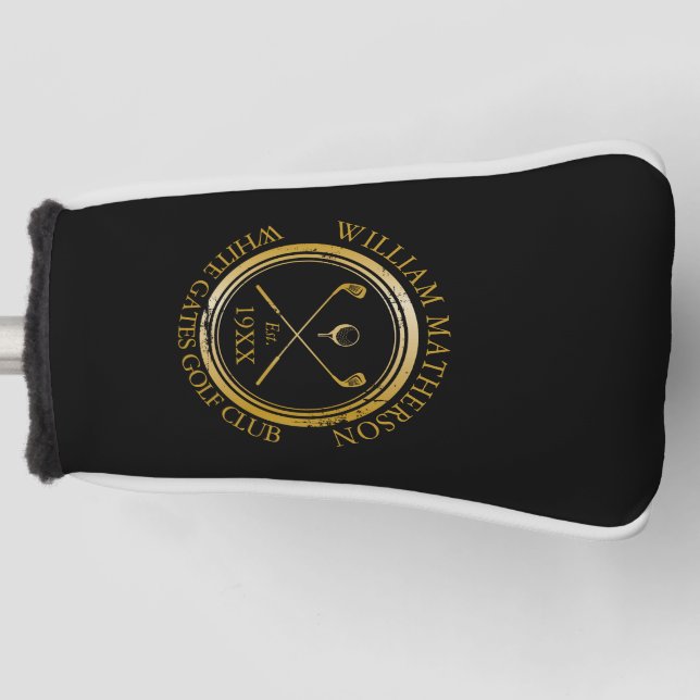 Personalized Golf Club Name Custom Gold And Black Golf Head Cover (Front)