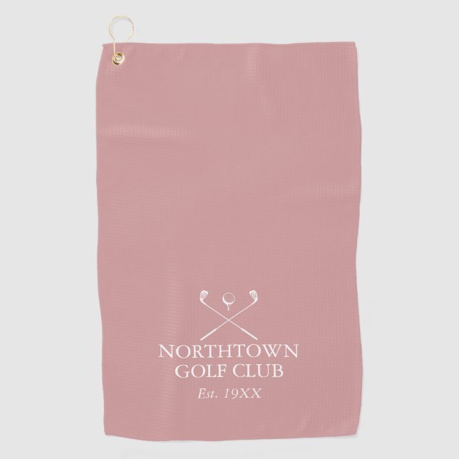 Personalized Golf Club Name Dusty Rose Pink Golf Towel (Front)