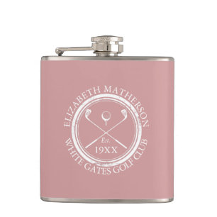 Personalized Golf Club Name Dusty Rose Pink Hip Flask