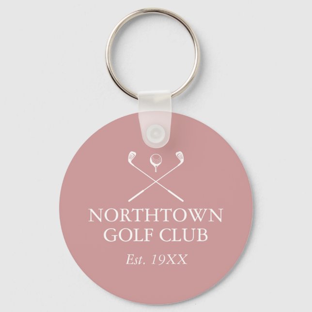 Personalized Golf Club Name Dusty Rose Pink Keychain (Front)