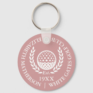 Personalized Golf Club Name Dusty Rose Pink Keychain