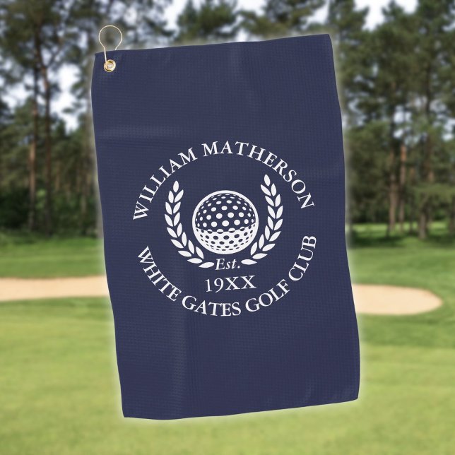 Personalized Golf Club Name Navy Blue Towel (Personalized Golf Club Name Navy Blue Towel)