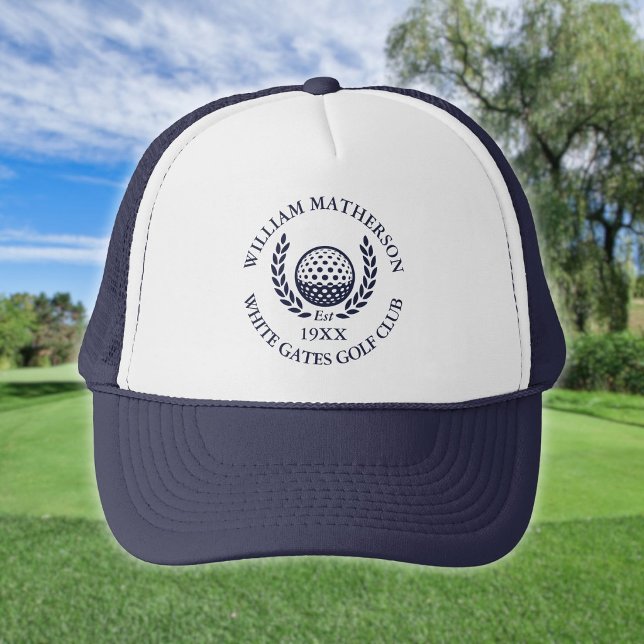 Personalized Golf Club Name Navy Blue Trucker Hat (Personalized Golf Club Name Navy Blue Trucker Hat)