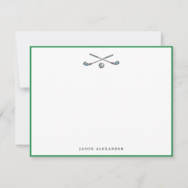 Personalized Golf Clubs and Ball Green Border Card (Front)