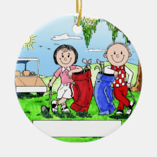 Personalized Golf Couple Cartoon Caricature Ceramic Ornament