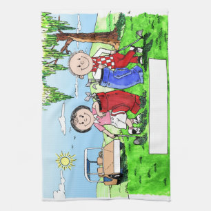 Personalized Golf Couple Cartoon Caricature Kitchen Towel