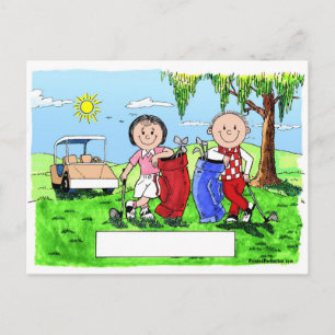 Personalized Golf Couple Cartoon Caricature Postcard