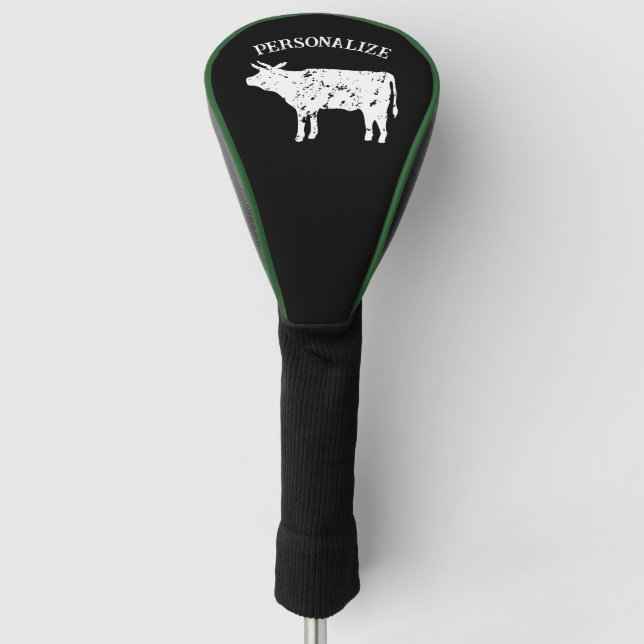 Personalized golf driver cover with cow silhouette (Front)