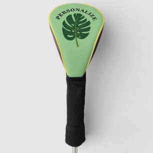 Personalized golf driver cover with Monstera leaf