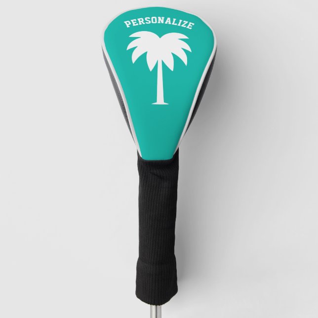 Personalized golf driver cover with palm tree logo (Front)