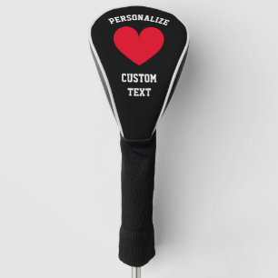 Personalized golf driver cover with red heart logo