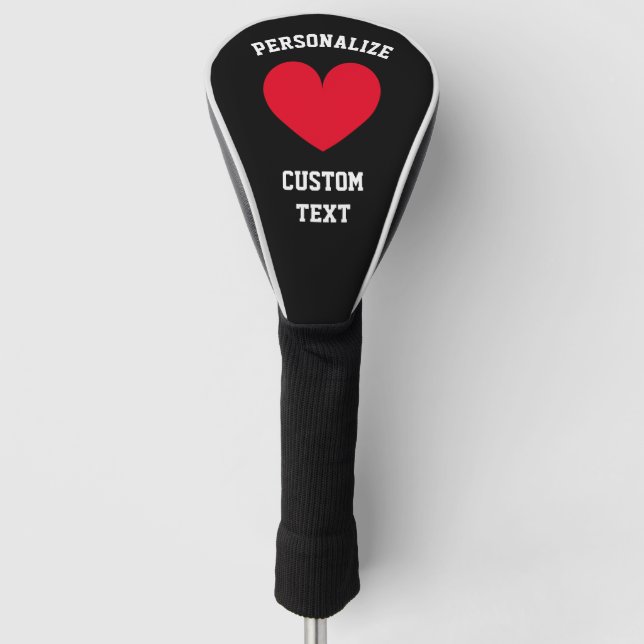 Personalized golf driver cover with red heart logo (Front)