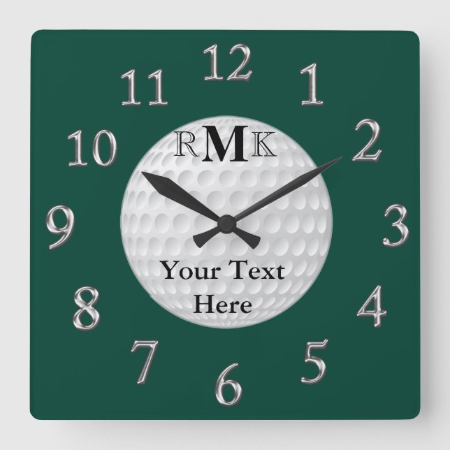 Personalized Golf Gifts with INITIALS, YOUR TEXT Square Wall Clock (Front)