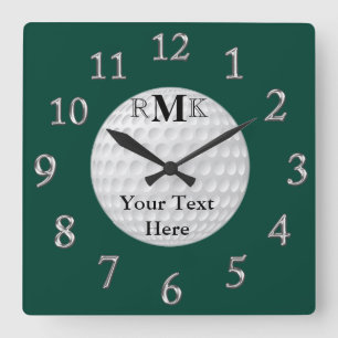 Personalized Golf Gifts with INITIALS, YOUR TEXT Square Wall Clock