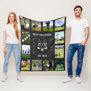 Personalized Golf Grandparent Dad Mom Photo Text Fleece Blanket