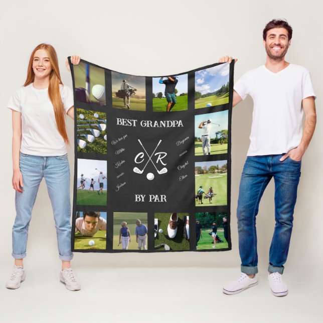 Personalized Golf Grandparent Dad Mom Photo Text Fleece Blanket (In Situ)
