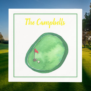 Personalized Golf Green Red Flag Napkin