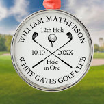 Personalized Golf Hole in One Award Metal Ornament<br><div class="desc">Personalize the name,  location hole number and date to create a great golf keepsake to celebrate that fantastic hole in one. Designed by Thisisnotme©</div>