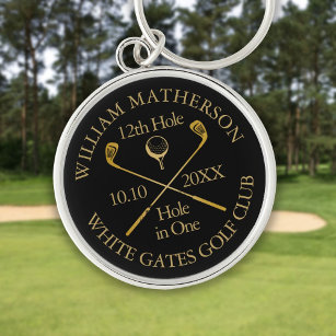 Personalized Golf Hole in One Black And Gold Keychain