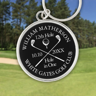 Personalized Golf Hole in One Black And White Keychain