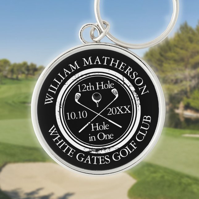 Personalized Golf Hole in One Black And White Keychain (Personalized Golf Hole in One Black And White Keychain)