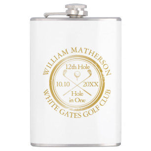 Personalized Golf Hole in One Gold Hip Flask