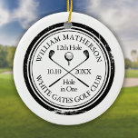 Personalized Golf Hole in One Keepsake Ceramic Ornament<br><div class="desc">Featuring an aged stamp effect classic retro design. Personalize the name,  location hole number and date to create a great golf keepsake to celebrate that fantastic hole in one. Designed by Thisisnotme©</div>