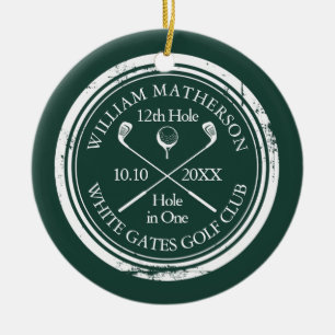 Personalized Golf Hole in One Keepsake Emerald Ceramic Ornament