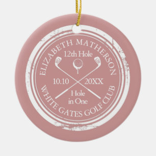 Personalized Golf Hole in One Keepsake Pink Ceramic Ornament
