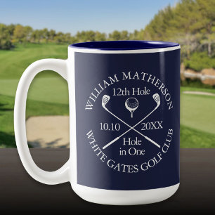 Personalized Golf Hole in One Navy Blue Two-Tone Coffee Mug