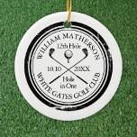Personalized Golf Hole in One Photo Keepsake Ceramic Ornament<br><div class="desc">Featuring an aged stamp effect classic retro design. Personalize the name, location hole number, date and photo on the reverse to create a great golf keepsake to celebrate that fantastic hole-in-one. Designed by Thisisnotme©</div>