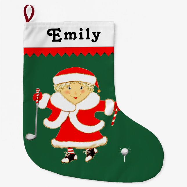Personalized Golf Holiday Gift Large Christmas Stocking (Front)