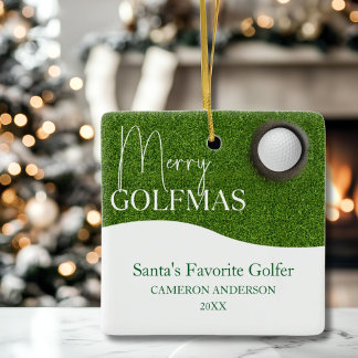 Personalized Golf lover Merry Christmas Photo Ceramic Ornament