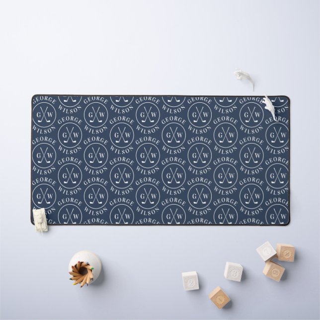 Personalized Golf Monogram Navy Blue Custom Name Desk Mat (Kids Table)