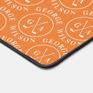 Personalized Golf Monogram Orange Custom Name Desk Mat