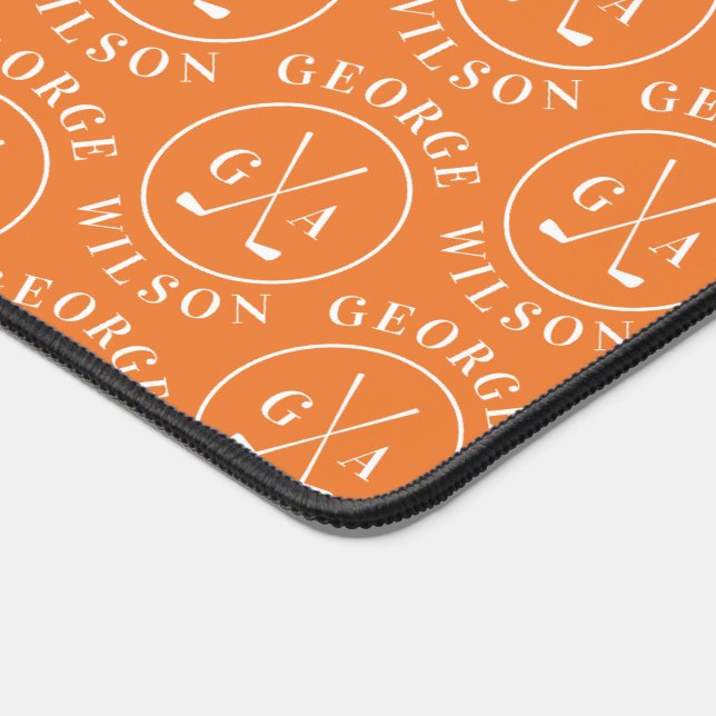 Personalized Golf Monogram Orange Custom Name Desk Mat (Corner)