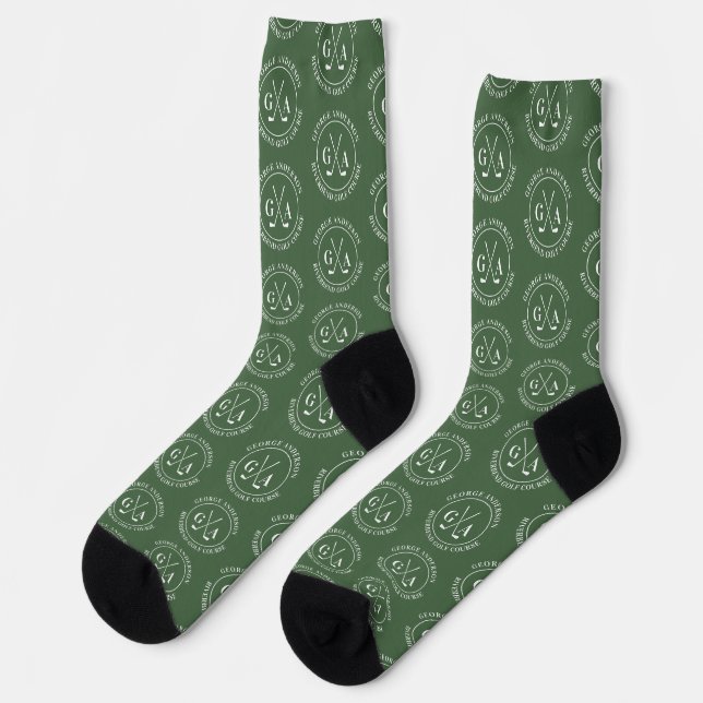 Personalized Golf Monogram Pattern green Socks (Left)