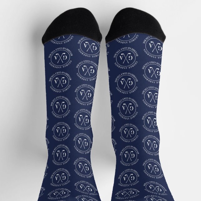 Personalized Golf Monogram Pattern Navy blue Socks (Top)